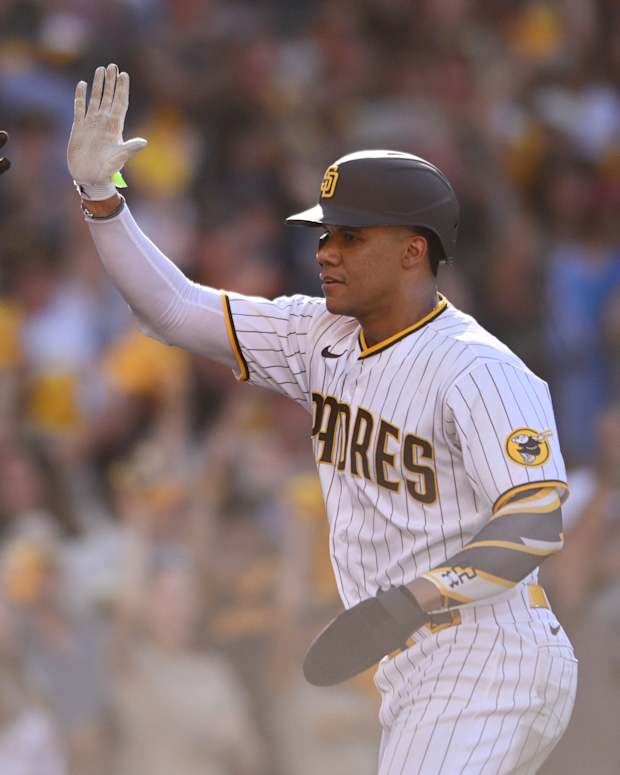 Juan Soto and Josh Bell of the San Diego Padres